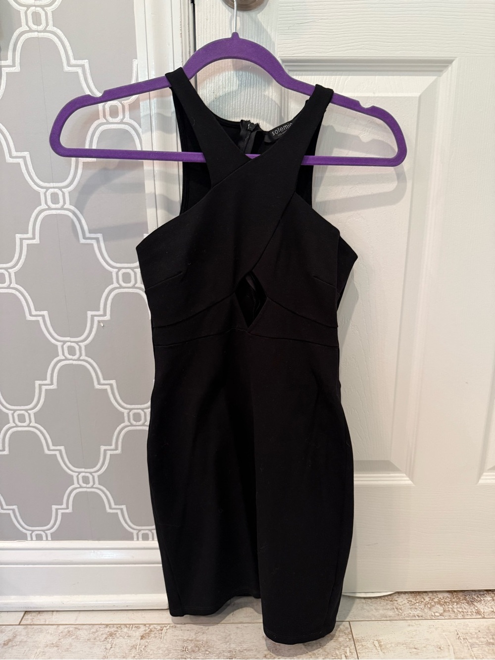 Solemio Black Cross-Front Mini Dress
